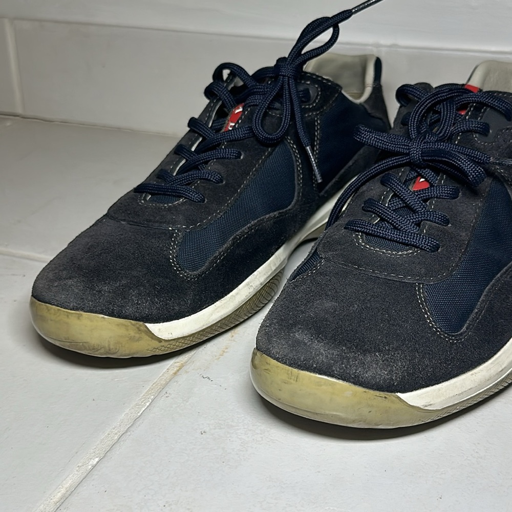 PRADA men’s blue suede and nylon low top sneakers Size: 9.5 - Picture 2 of 12